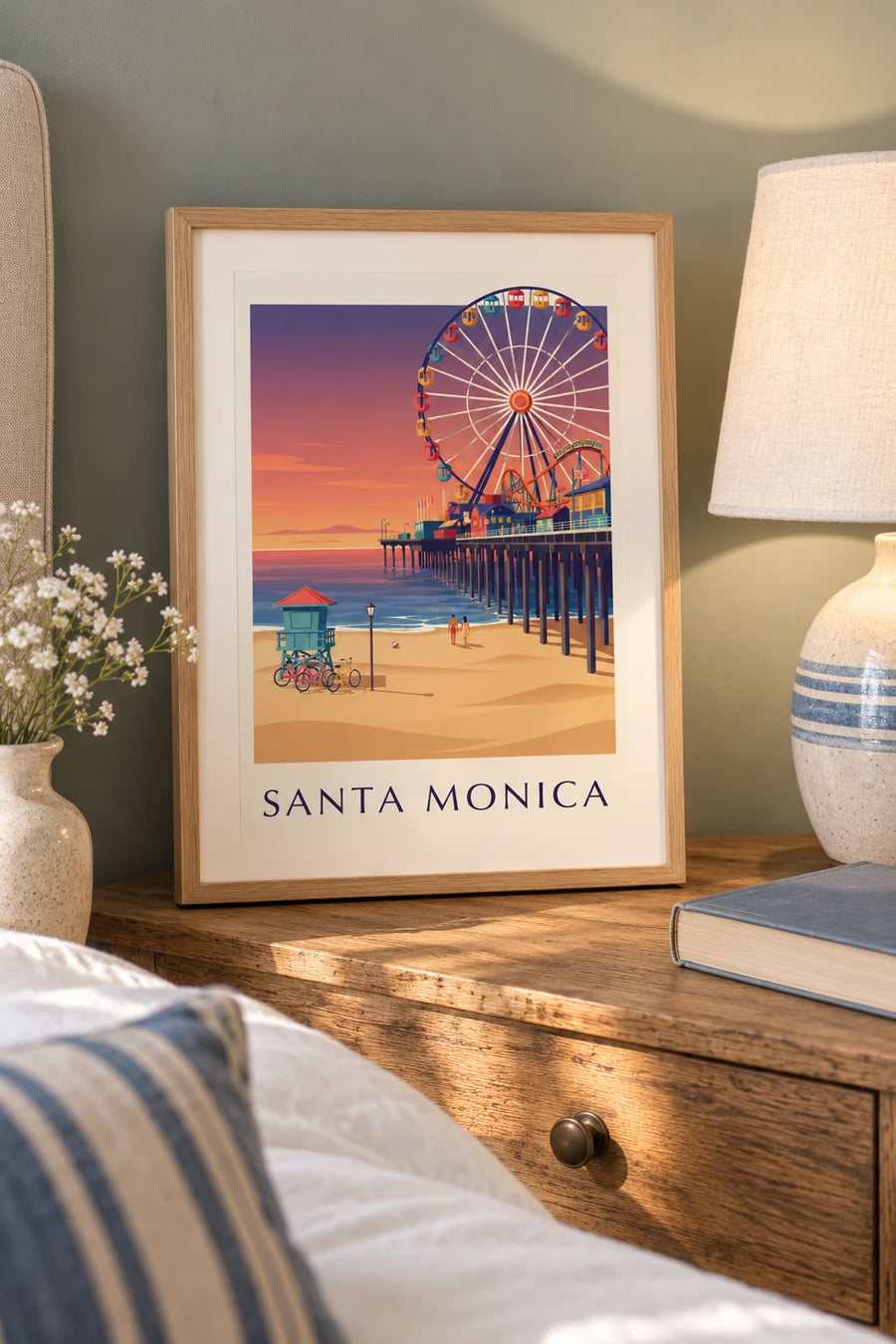 Póster del muelle de Santa Mónica al atardecer: formato pequeño A4 enmarcado