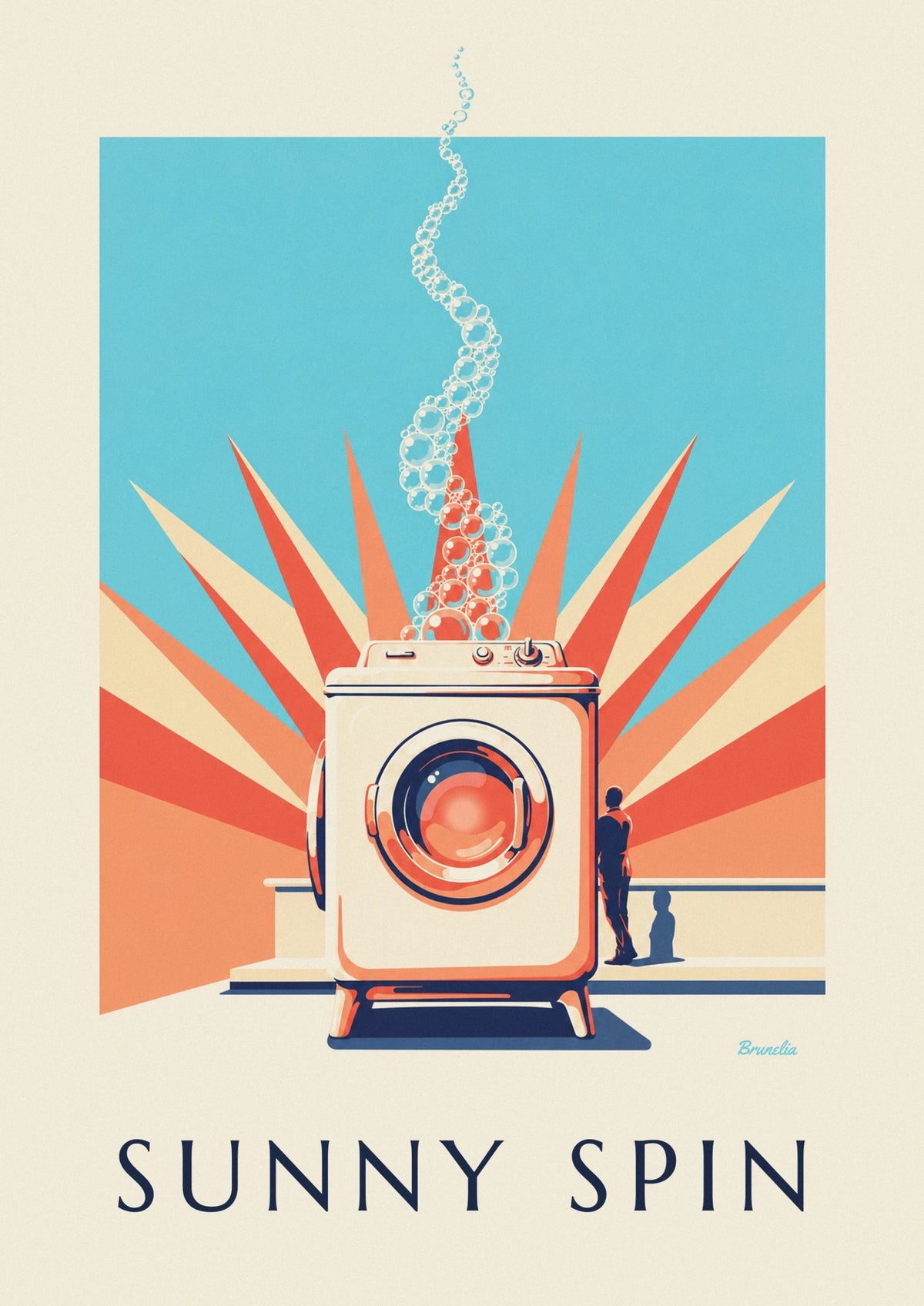 Porthole washing machine and pastel sunrays poster