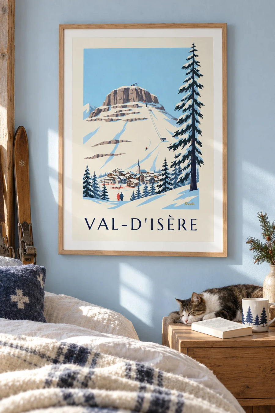 Affiche face de Bellevarde et descente olympique à Val-d'Isère : encadrée au mur