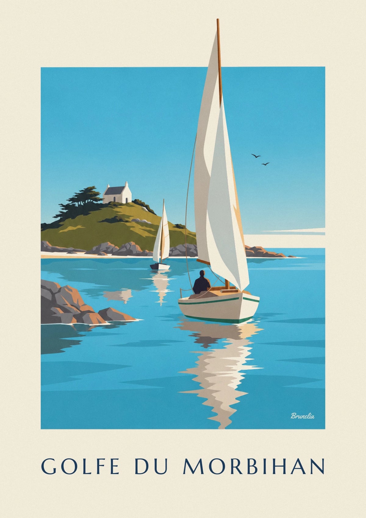Sailboats between Gulf of Morbihan islands poster