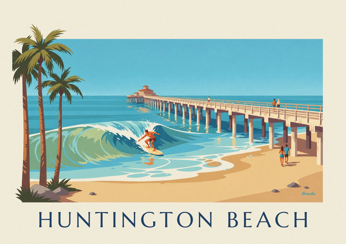 California Huntington Beach pier surfer poster