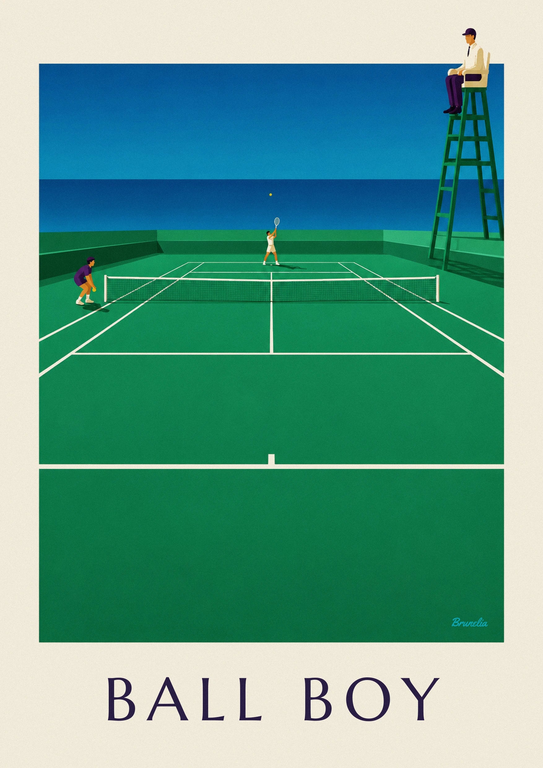 Ball boy on the tennis court poster: close-up detail