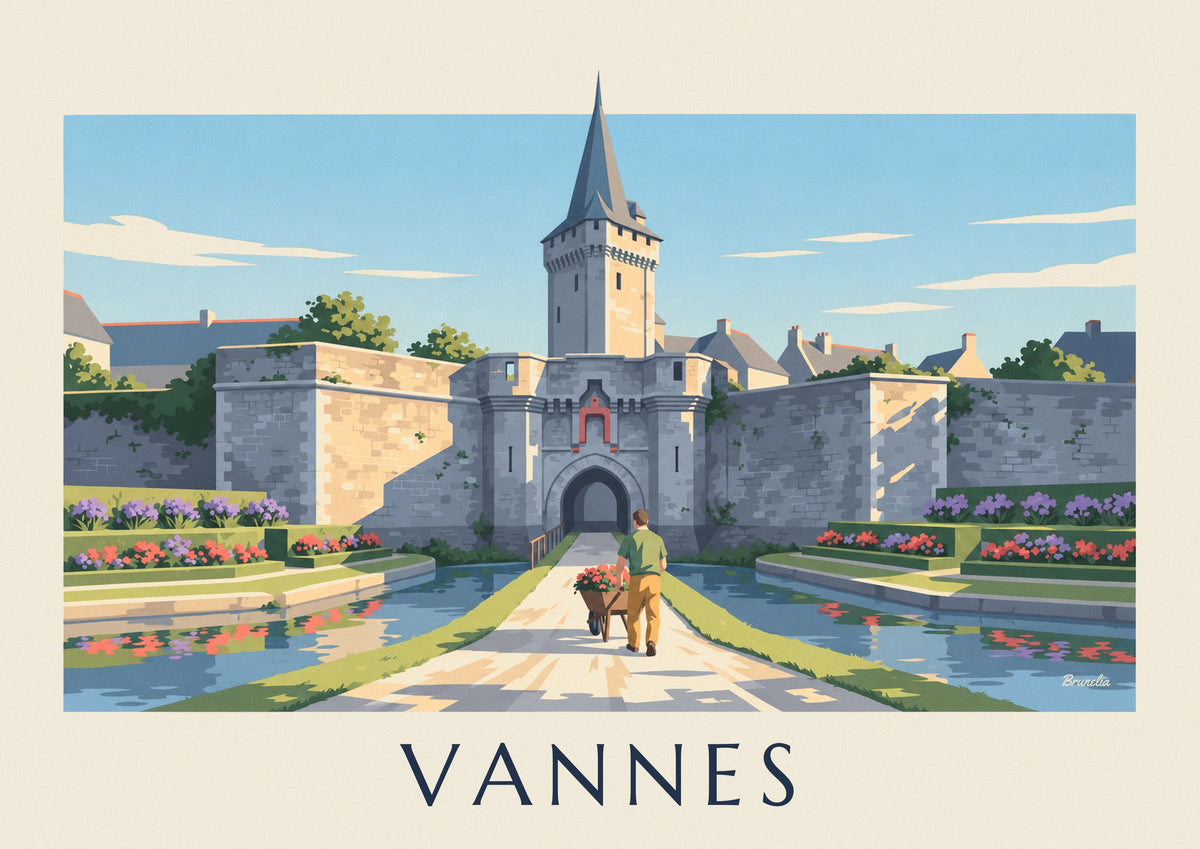 Gardener in front of the Porte Poterne and the Vannes ramparts poster