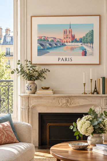 Affiche Notre-Dame de Paris depuis les quais de Seine : encadrée au mur