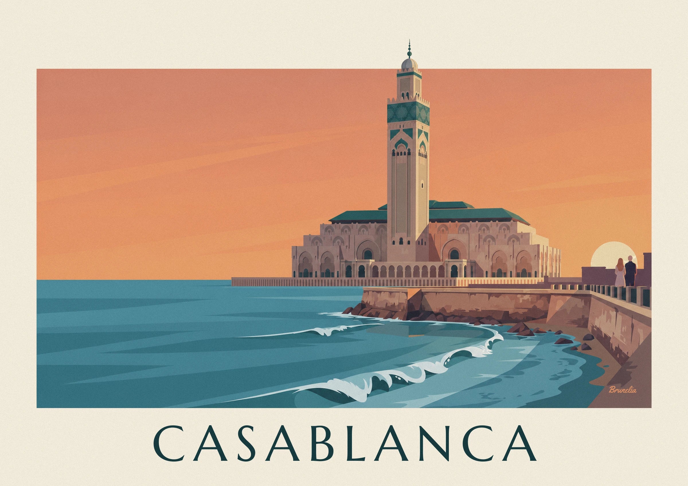 Hassan II Mosque by the ocean at sunset poster: close-up detail