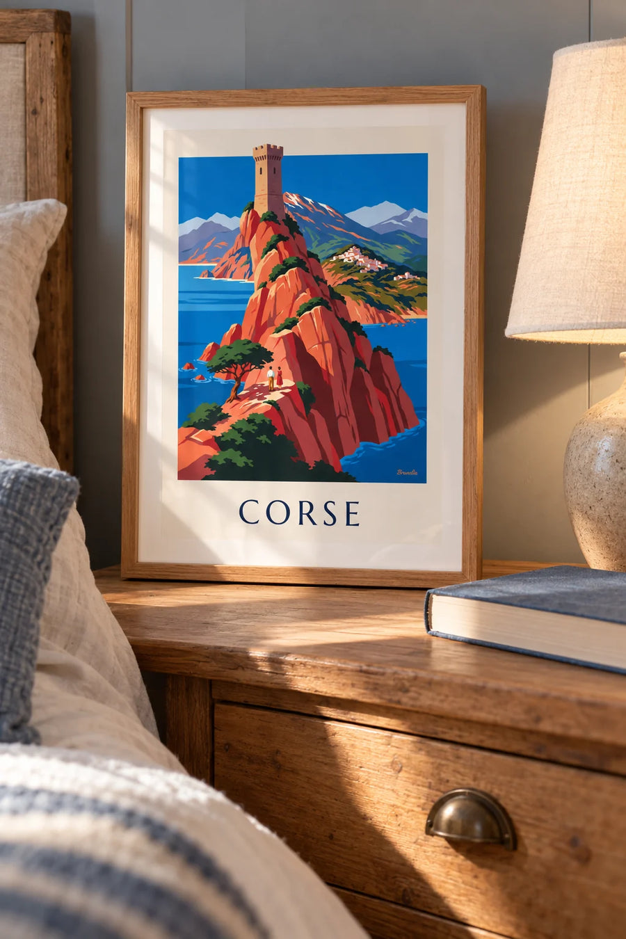 Póster de la costa salvaje de Córcega, acantilados rojos y Monte Cinto: formato pequeño A4 enmarcado