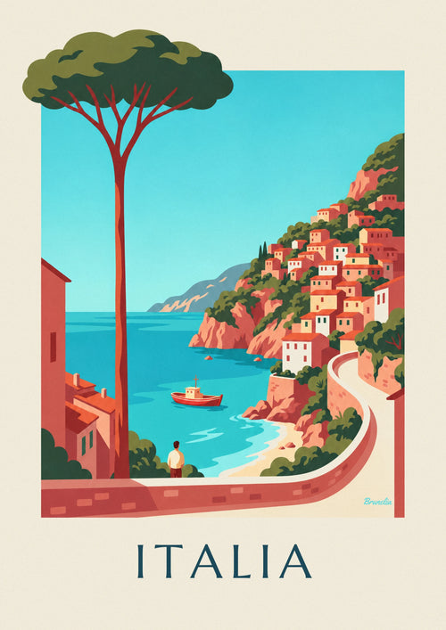 Poster of the Italian coast with pastel villages on the cliffs: the full poster