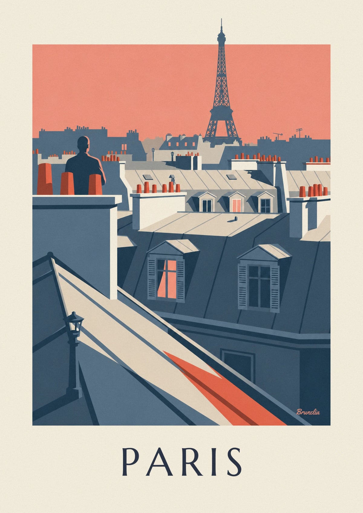 Zinc rooftops and chimneys of Paris at dusk poster