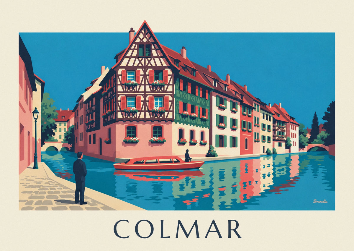 Half-timbered houses along the canal in Colmar poster
