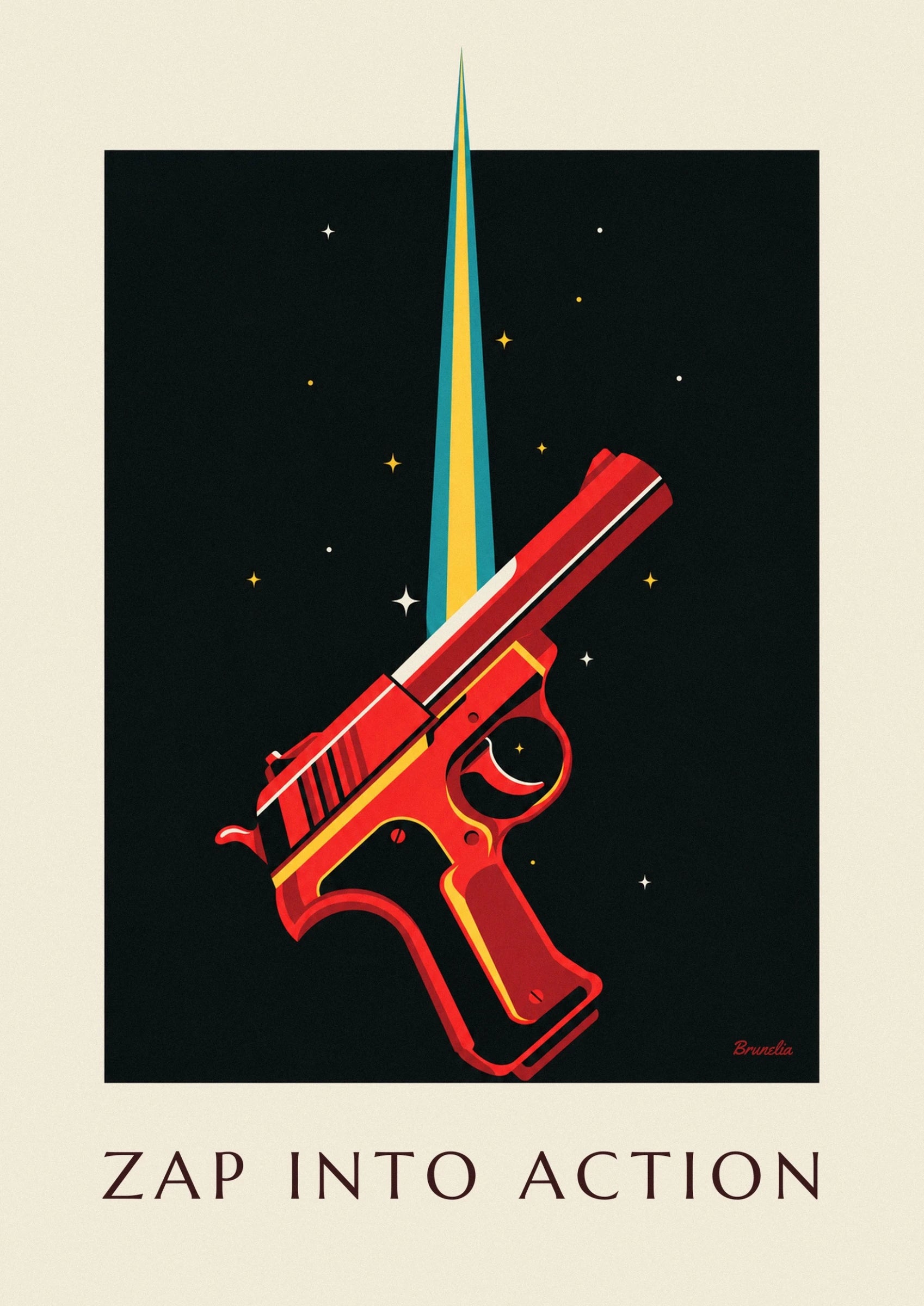 The red laser gun outlined in yellow, with its trigger and grip